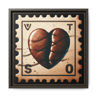 Vintage Coffee Bean Heart Stamp Framed Matte Canvas Wall Art - 14x14