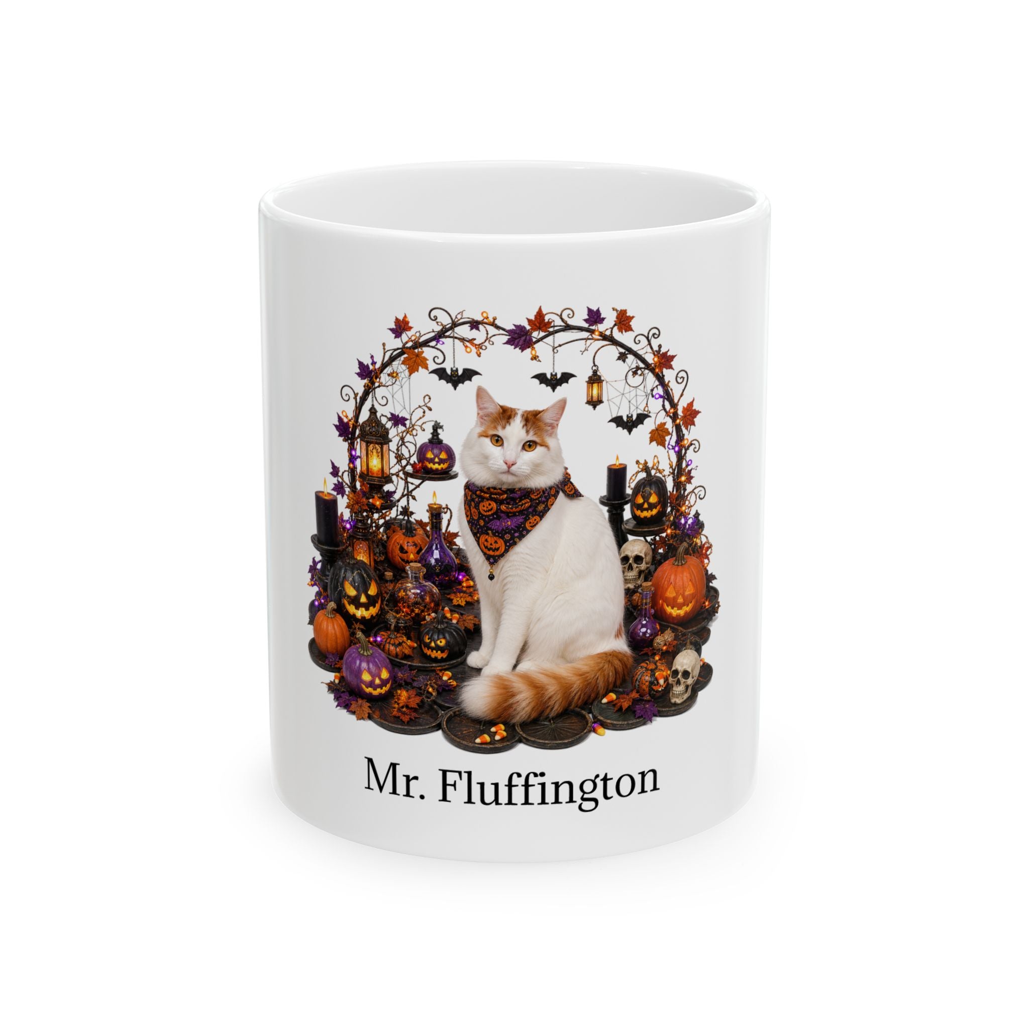 Personalized Turkish Van cat ceramic coffee mug with Halloween artwork and custom name — image 2