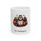 Personalized Shih Tzu dog Halloween mug, 11oz white ceramic, with custom pet name on front