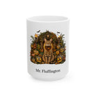 Personalized Ocicat cat Halloween mug, 15oz white ceramic, with custom pet name on front