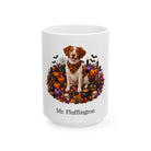 Angled Brittany dog Halloween mug with personalized pet name and fall design — image 3