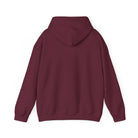 Burgundy hoodie with a hood and long sleeves.