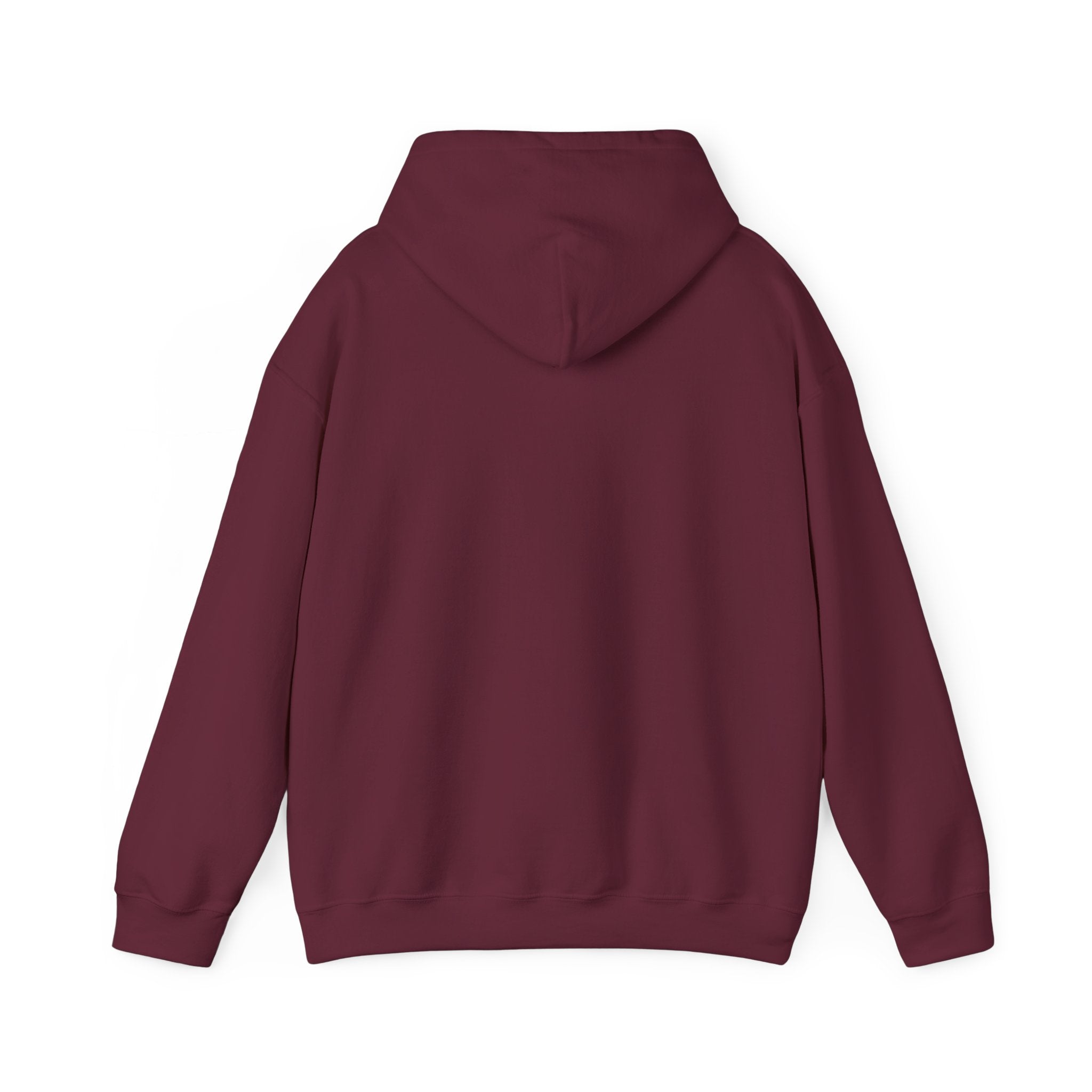 Burgundy hoodie with a hood and long sleeves.