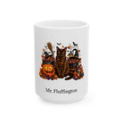 Personalized Burmese cat Halloween mug, 15oz white ceramic, with custom pet name on front