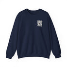 A navy blue crewneck sweatshirt featuring the text Drip With Sarcasm on the left chest.