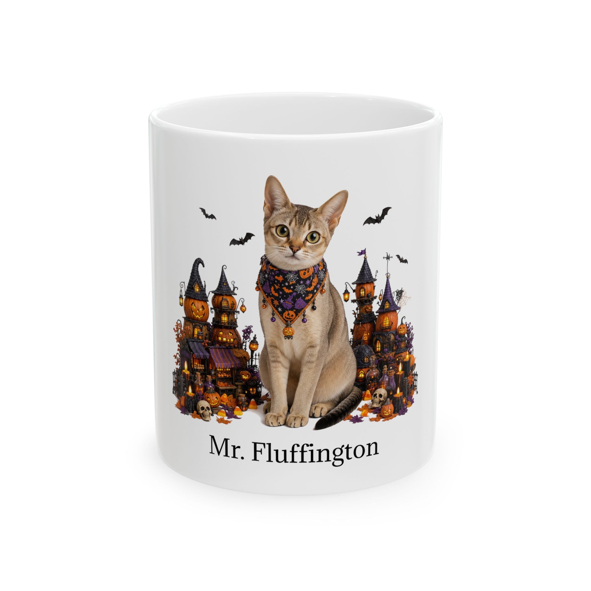 Personalized Singapura cat ceramic coffee mug with Halloween artwork and custom name — image 2