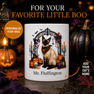 Personalized Siamese Cat Halloween Mug – Custom Pet Name Gift – front view with no handle