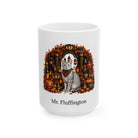 Personalized Egyptian Mau cat Halloween mug, 15oz white ceramic, with custom pet name on front