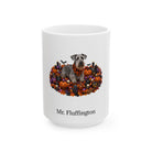 Personalized Cesky Terrier dog Halloween mug, 11oz white ceramic, with custom pet name on front