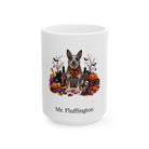 Personalized Australian Stumpy Tail Cattle Dog Halloween mug, 11oz white ceramic, with custom pet name on front