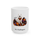 Personalized Samoyed dog Halloween mug, 15oz white ceramic, with custom pet name on front