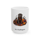 Personalized Neapolitan Mastiff dog Halloween mug, 15oz white ceramic, with custom pet name on front