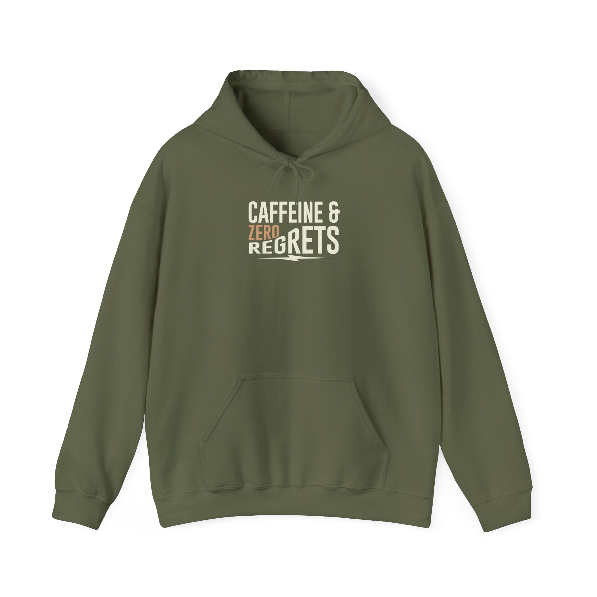 Caffeine & Zero Regrets Funny Coffee Hoodie | Unisex Gildan 18500 Pullover