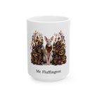 Personalized Peterbald cat Halloween mug, 15oz white ceramic, with custom pet name on front