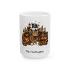 Personalized Manx cat Halloween mug, 15oz white ceramic, with custom pet name on front