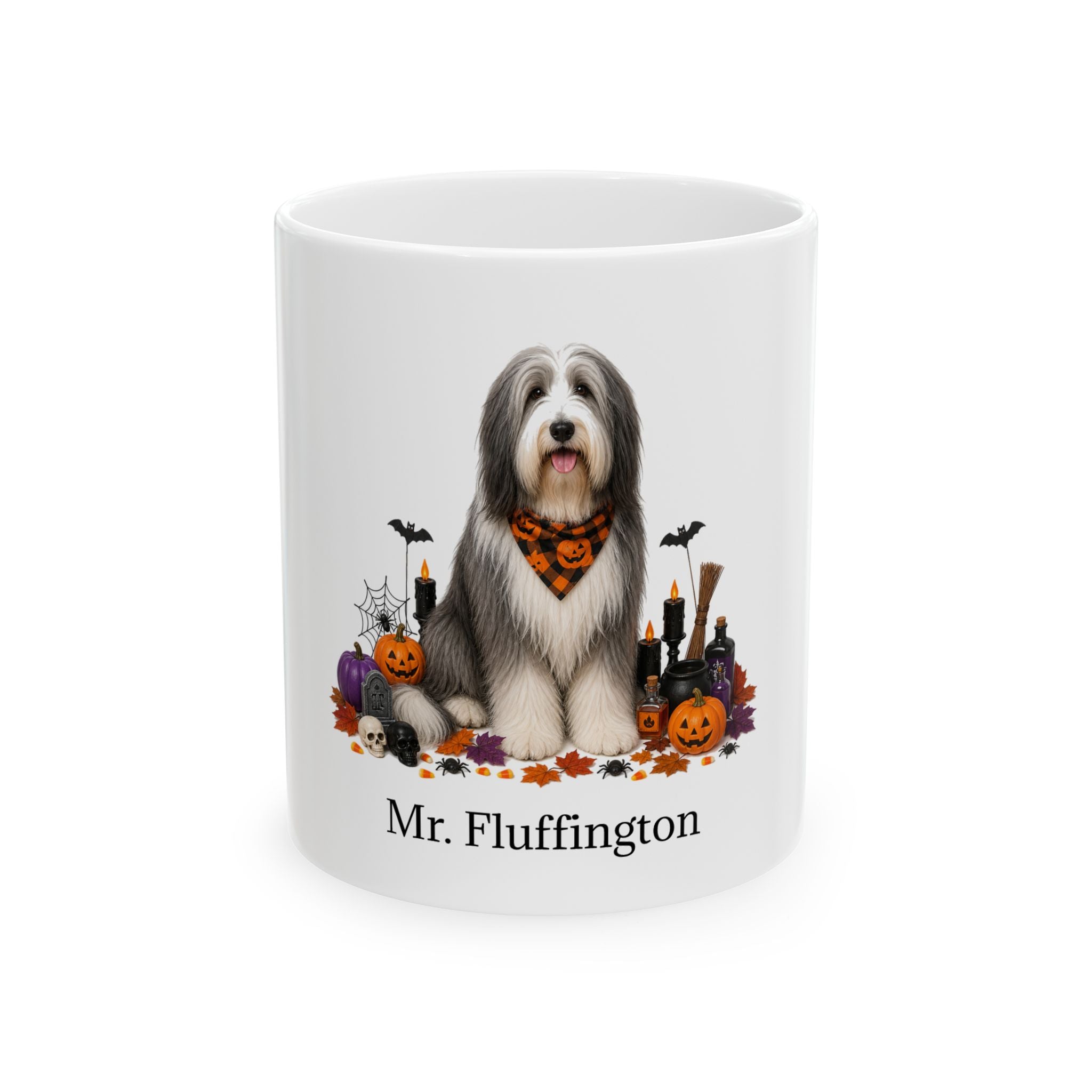 Personalized Bearded Collie Dog Mug – Custom Pet Name Halloween Gift