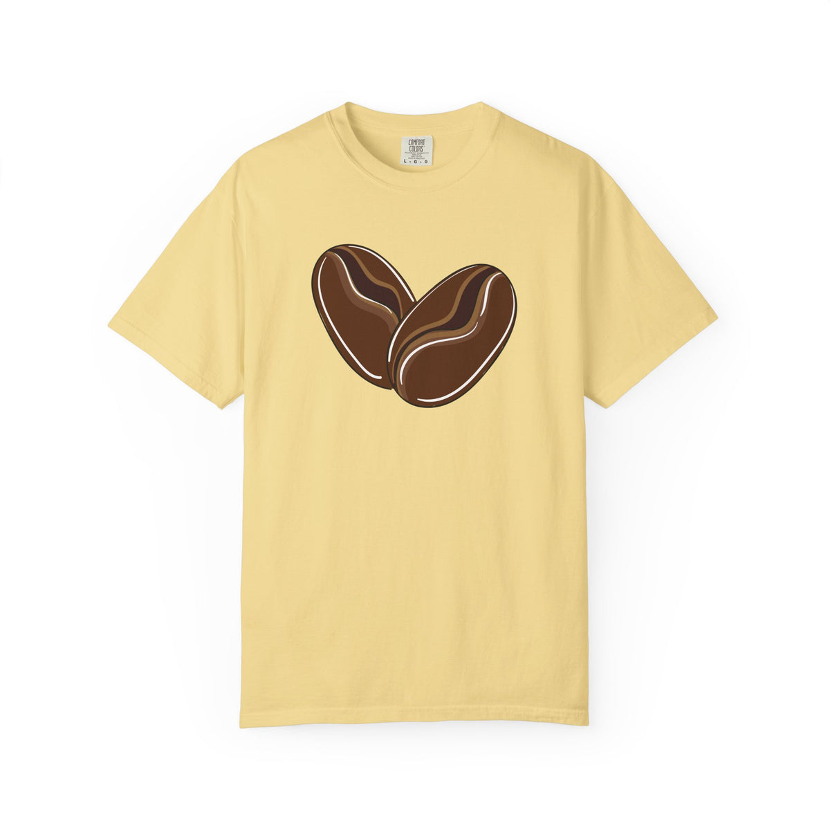Butter Comfort Colors T-shirt with brown coffee bean heart graphic, front view