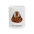 Personalized Rhodesian Ridgeback dog Halloween mug, 11oz white ceramic, with custom pet name on front