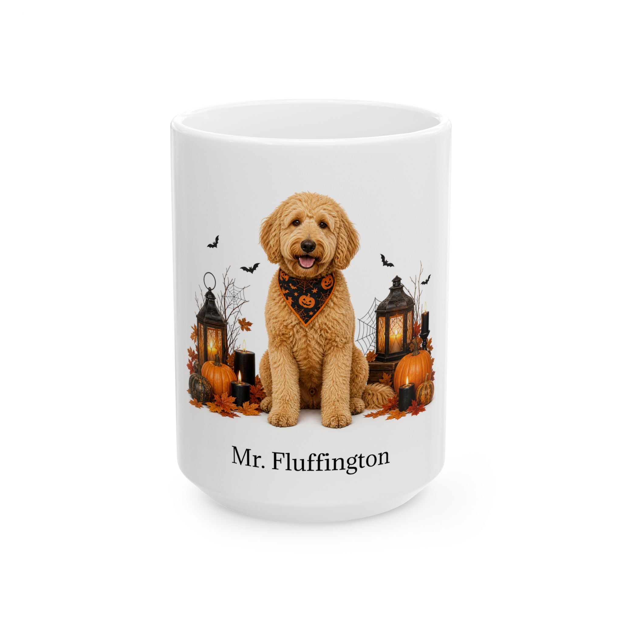 Personalized Goldendoodle Halloween mug, alternate product view