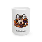 Personalized Pug dog Halloween mug, 15oz white ceramic, with custom pet name on front