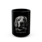 Personalized Clumber Spaniel black ceramic coffee mug with custom dog name
