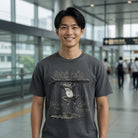 Unisex charcoal grey cotton t-shirt featuring a distressed graphic of a frog and alligator.