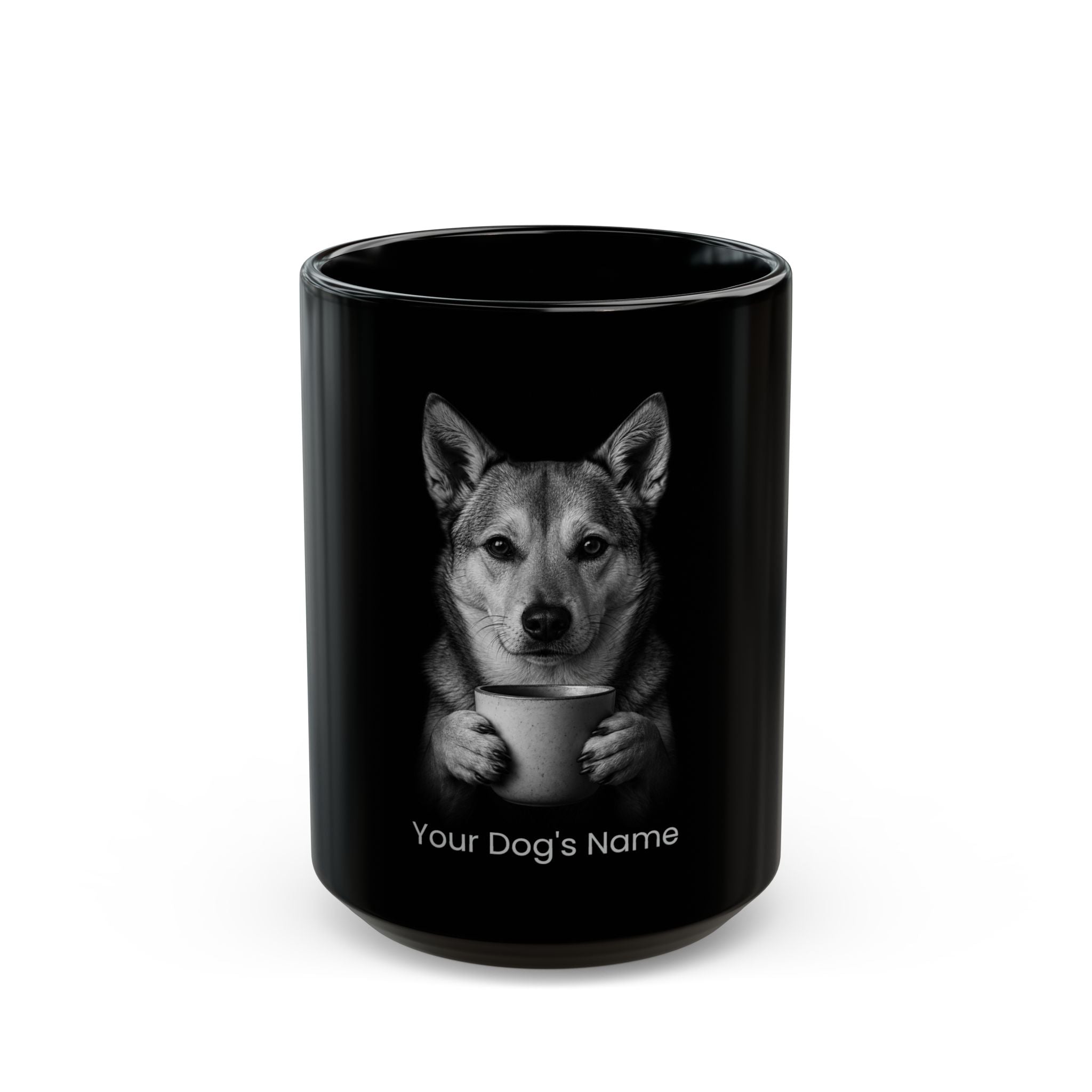 Personalized Carolina black ceramic coffee mug with custom dog name