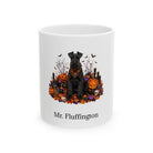 Personalized Giant Schnauzer dog Halloween mug, 11oz white ceramic, with custom pet name on front