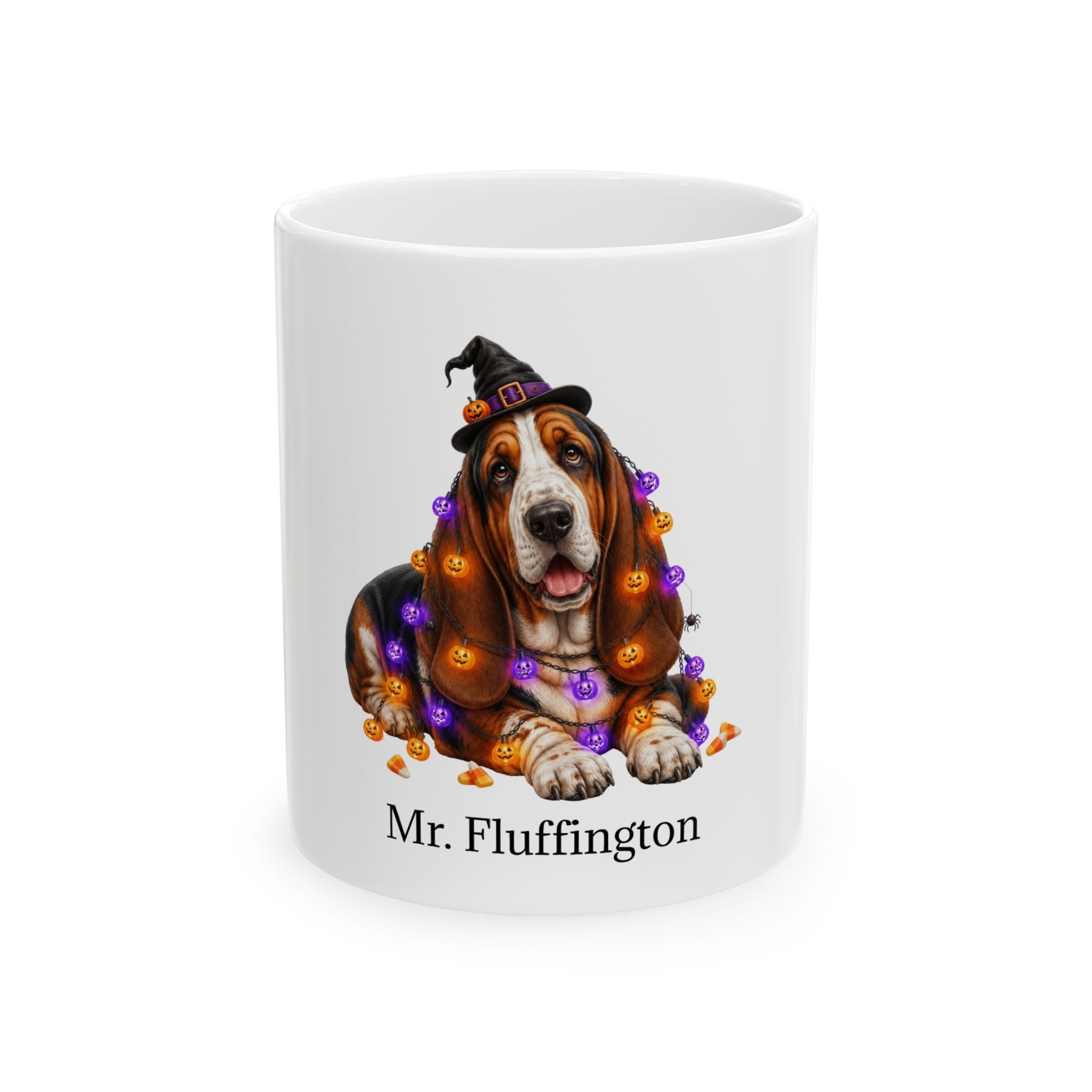 Personalized Basset Hound Dog Mug – Custom Pet Name Halloween Gift