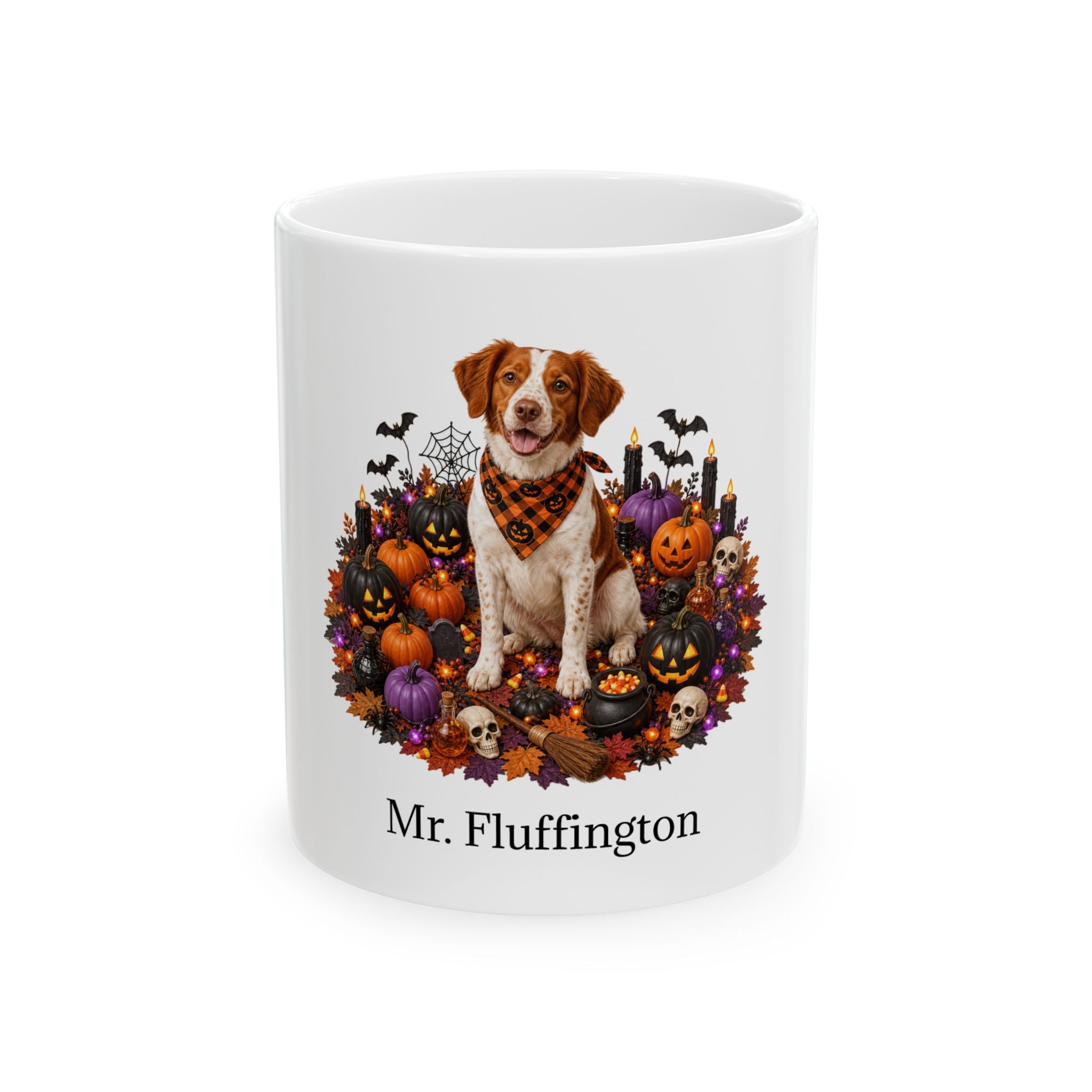Personalized Brittany dog ceramic coffee mug with Halloween artwork and custom name — image 2