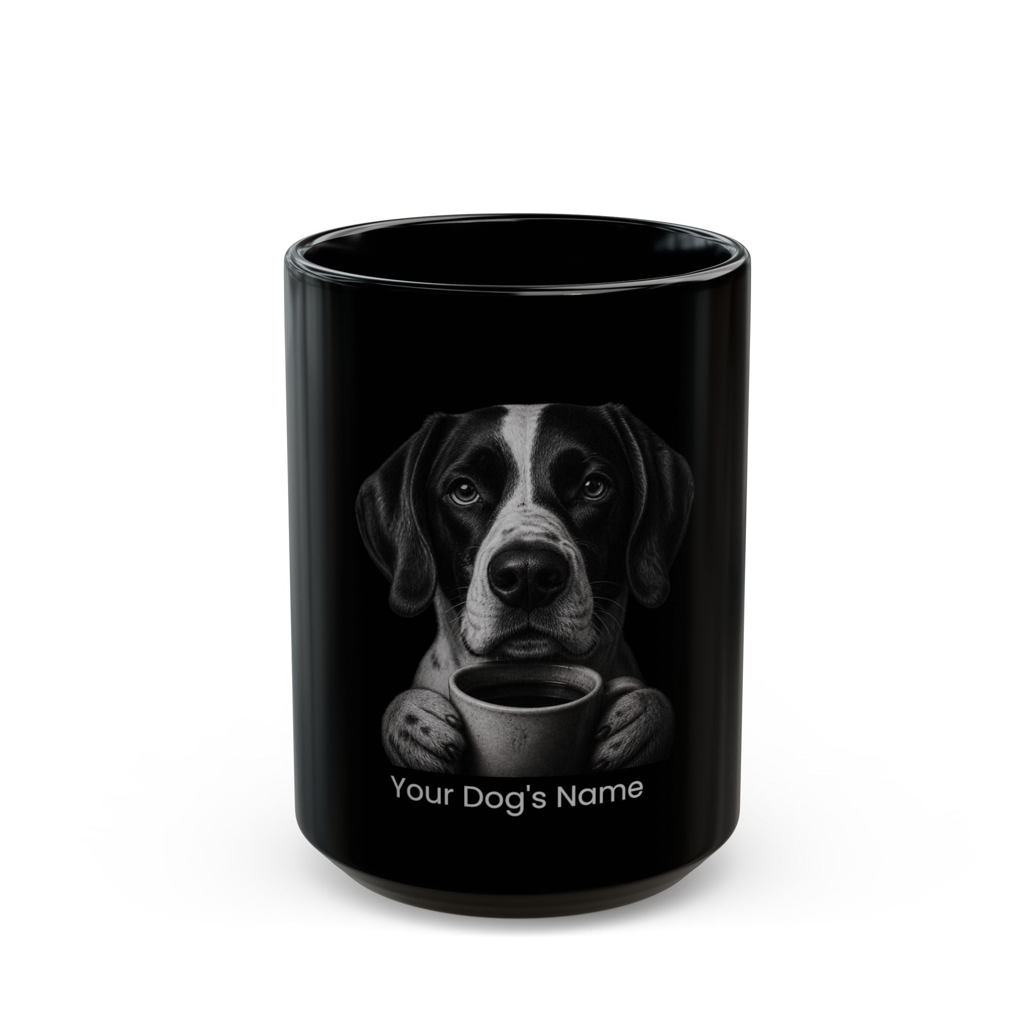 Personalized Brittany black ceramic coffee mug with custom dog name