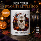 Personalized Ragamuffin Cat Halloween Mug – Custom Pet Name Gift – front view with no handle