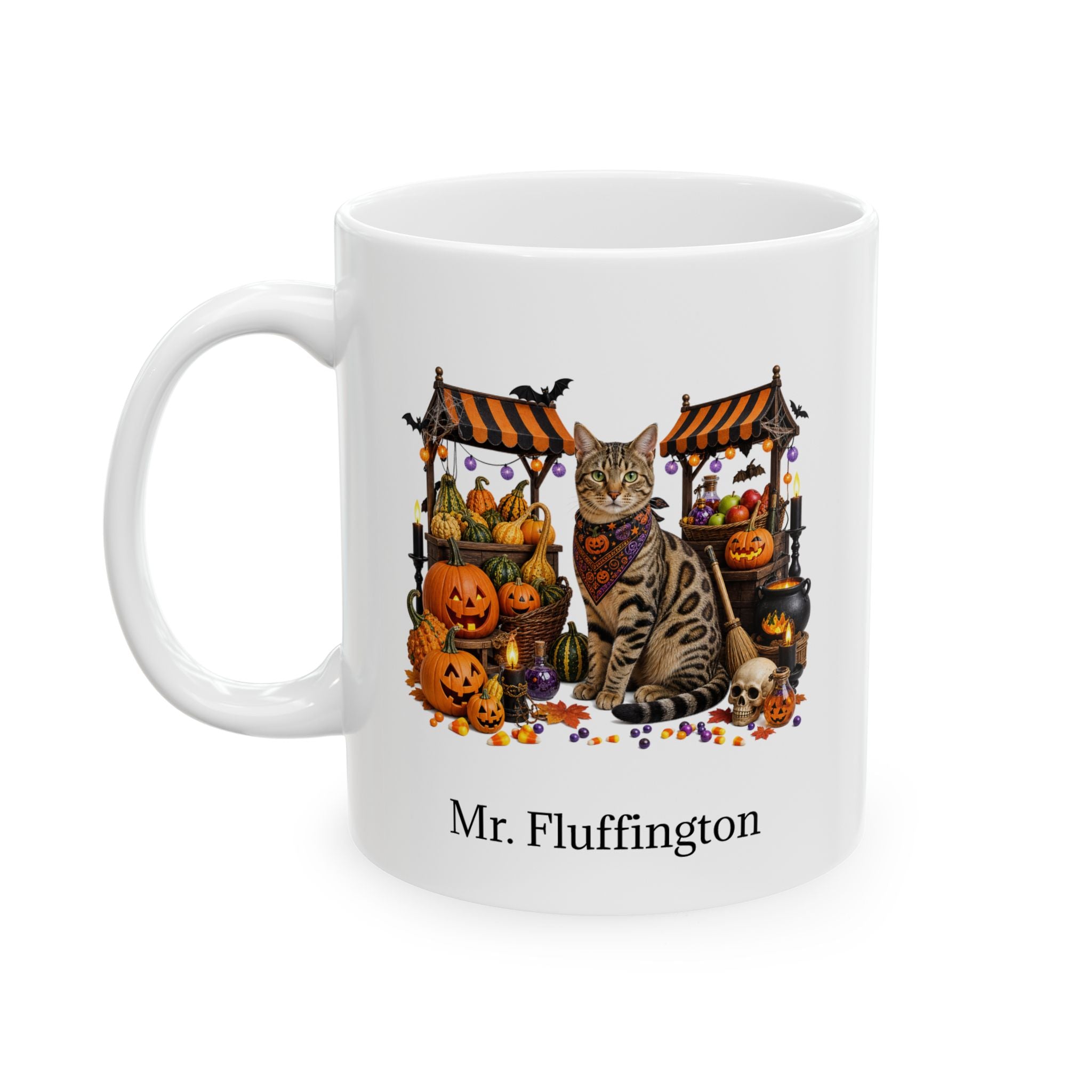 Personalized Tabby Cat Halloween Mug – Custom Pet Name Gift