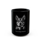 Personalized Swedish Vallhund black ceramic coffee mug with custom dog name