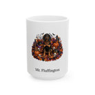 Personalized Black and Tan Coonhound dog Halloween mug, 11oz white ceramic, with custom pet name on front