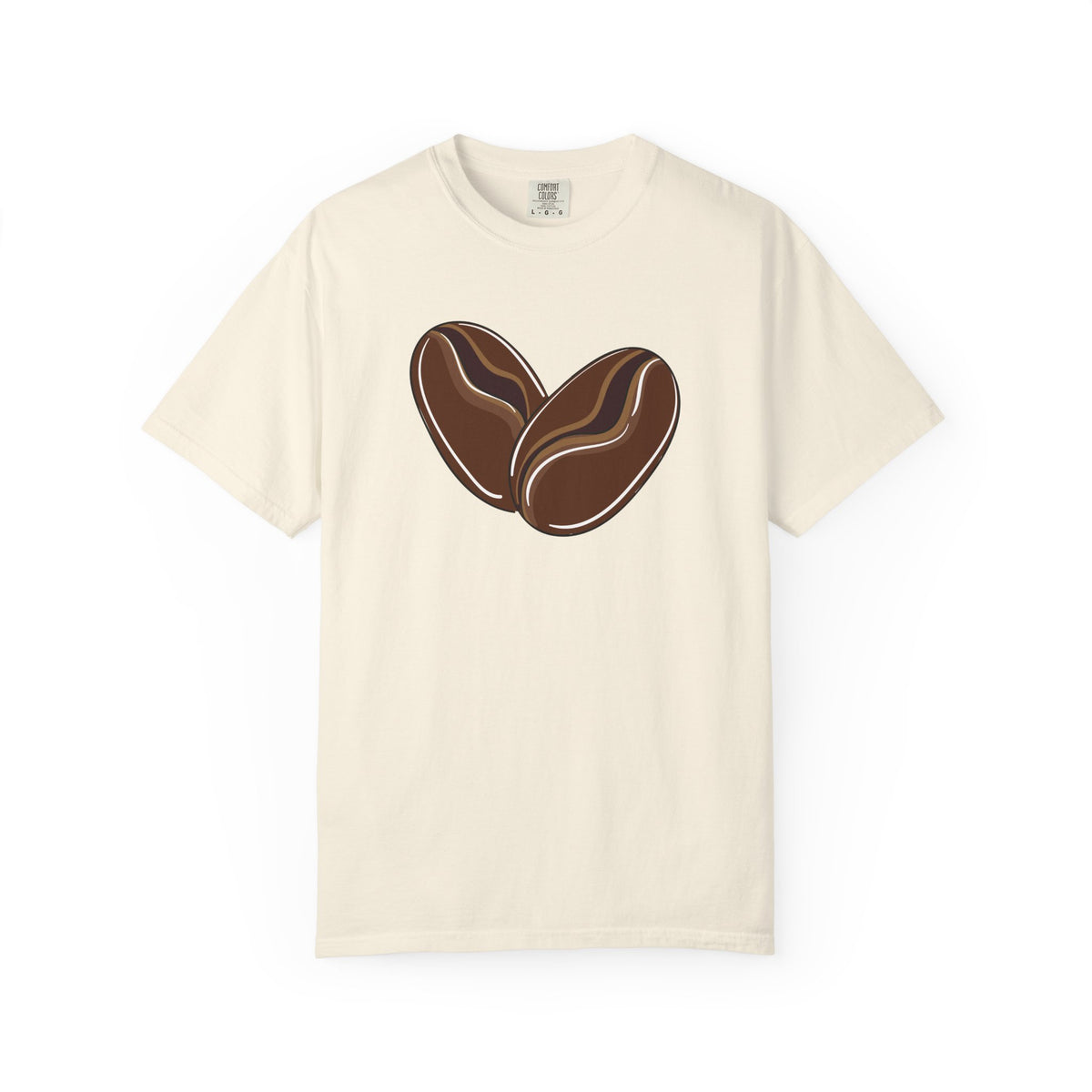 Ivory Comfort Colors T-shirt with brown coffee bean heart graphic, front view