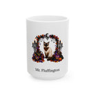 Personalized Balinese cat Halloween mug, 15oz white ceramic, with custom pet name on front
