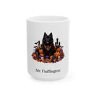 Personalized Schipperke dog Halloween mug, 15oz white ceramic, with custom pet name on front