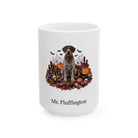 Personalized German Wirehaired Pointer dog Halloween mug, 11oz white ceramic, with custom pet name on front