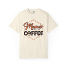 Front view of Ivory Comfort Colors T-shirt with distressed Mama Needs Coffee artwork.