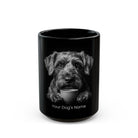 Personalized Cesky Terrier black ceramic coffee mug with custom dog name