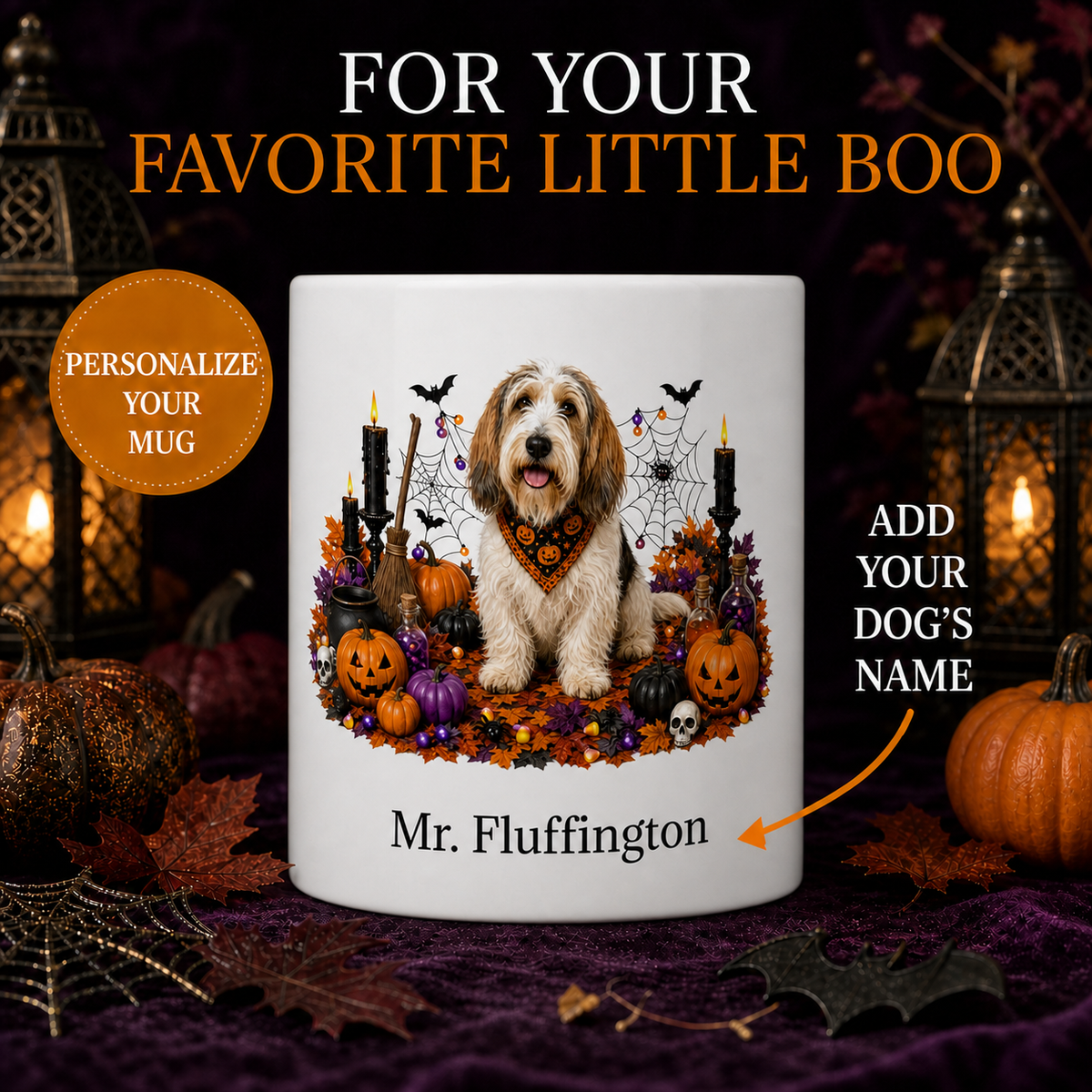 Personalized Petit Basset Griffon Vendeen Halloween Mug – front view with no handle