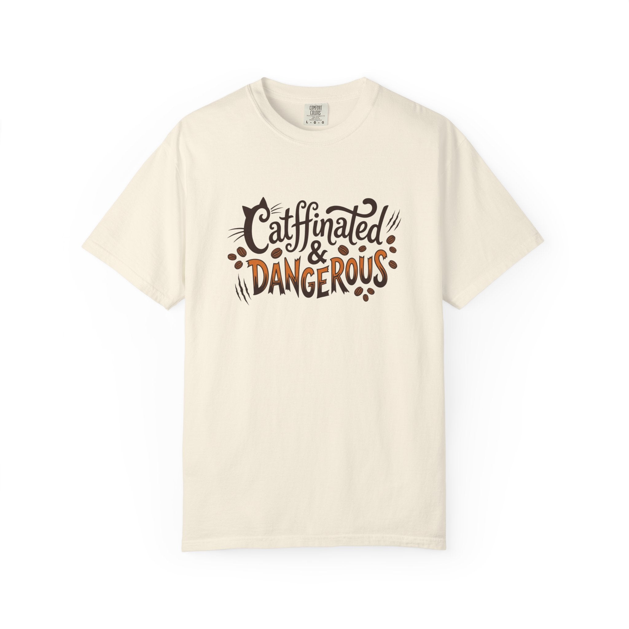 Catffinated & Dangerous Tee — Vintage Garment-Dyed Cat & Coffee T-Shirt