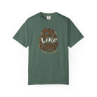A dark green t-shirt featuring a distressed retro graphic that says Be Like Coffee.