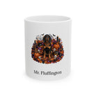 Personalized Black and Tan Coonhound dog Halloween mug, 15oz white ceramic, with custom pet name on front