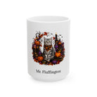 Personalized American Shorthair cat Halloween mug, 15oz white ceramic, with custom pet name on front