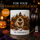 Personalized Munchkin Cat Halloween Mug – Custom Pet Name Gift – front view with no handle