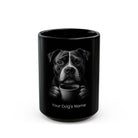 Personalized Staffordshire Bull Terrier black ceramic coffee mug with custom dog name