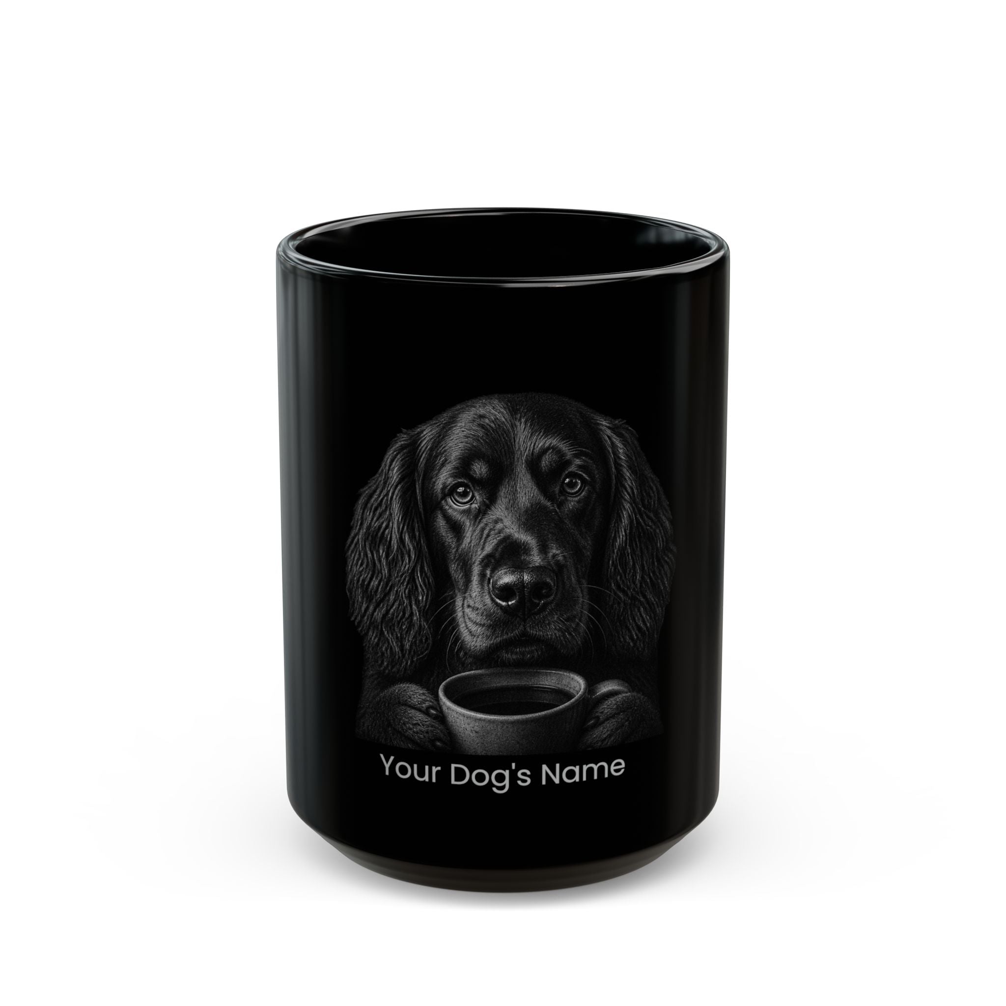 Personalized Gordon Setter black ceramic coffee mug with custom dog name