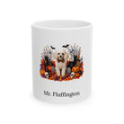 Personalized Toy Poodle dog Halloween mug, 11oz white ceramic, with custom pet name on front